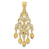 14k Yellow Gold Chandelier Pendant with Filigree Design and Dangling Leaf Drops for Women