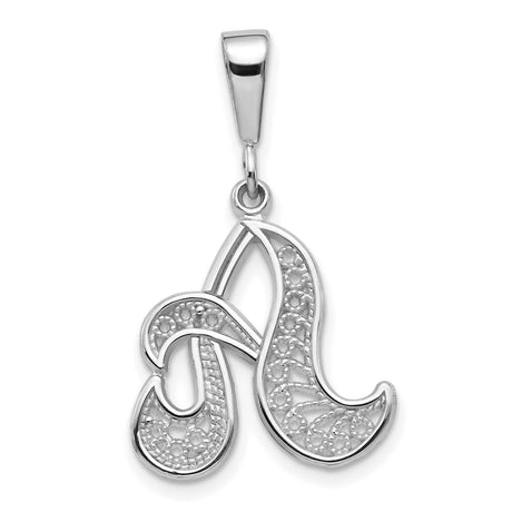 10k White Gold Initial A Pendant with Filigree Detailing, Letter Charm for Women