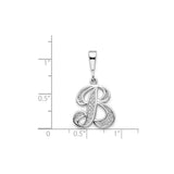 14k White Gold Initial B Pendant with Diamond Cut Accents, Cursive Letter Monogram Charm