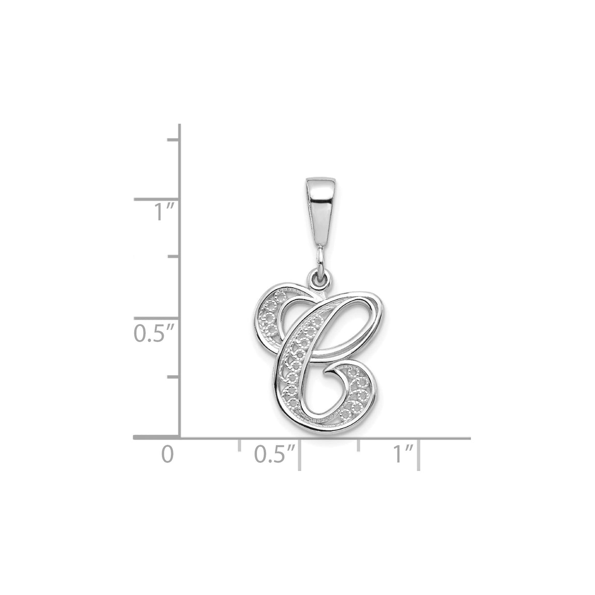 14k White Gold Script Initial C Pendant with Diamond Cut Detailing