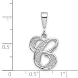 10k White Gold Initial C Pendant, Script Letter Charm with Textured Detailing