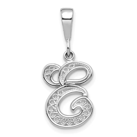 10k White Gold Pendant, Initial G Filigree Alphabet Charm, Monogram Letter Jewelry for Women
