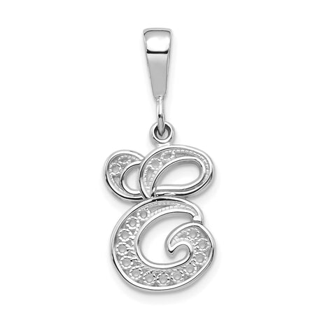 14k White Gold Letter G Pendant, Script Initial Charm with Filigree Design for Women