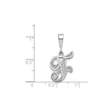 14k White Gold Letter F Pendant, Filigree Script Monogram Charm with Openwork Scroll Accents
