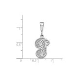 14k White Gold Script Letter S Pendant with Openwork Filigree Detail