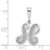 10k White Gold Initial H Pendant, Script Letter Charm with Filigree Design for Women