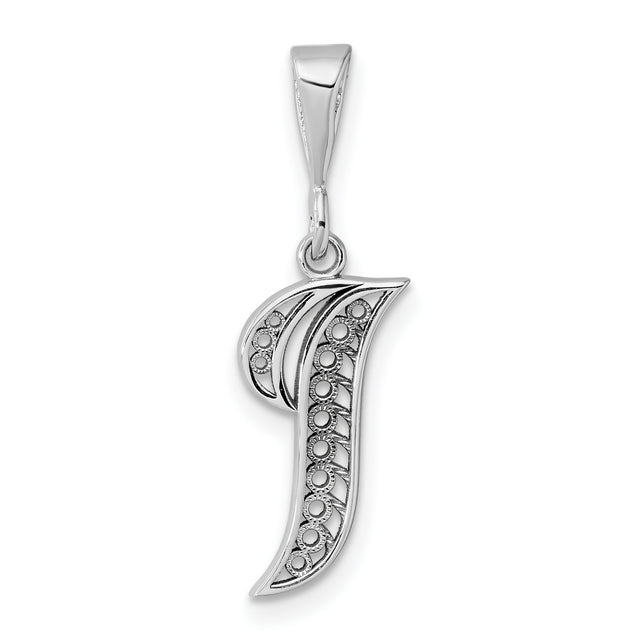 14k White Gold Script Capital J Pendant, Vintage Filigree Letter Charm for Women