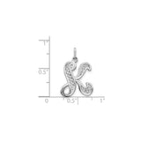14k White Gold Initial Pendant, Script Letter K Filigree Monogram Design for Women