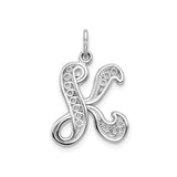 14k White Gold Initial Pendant, Script Letter K Filigree Monogram Design for Women