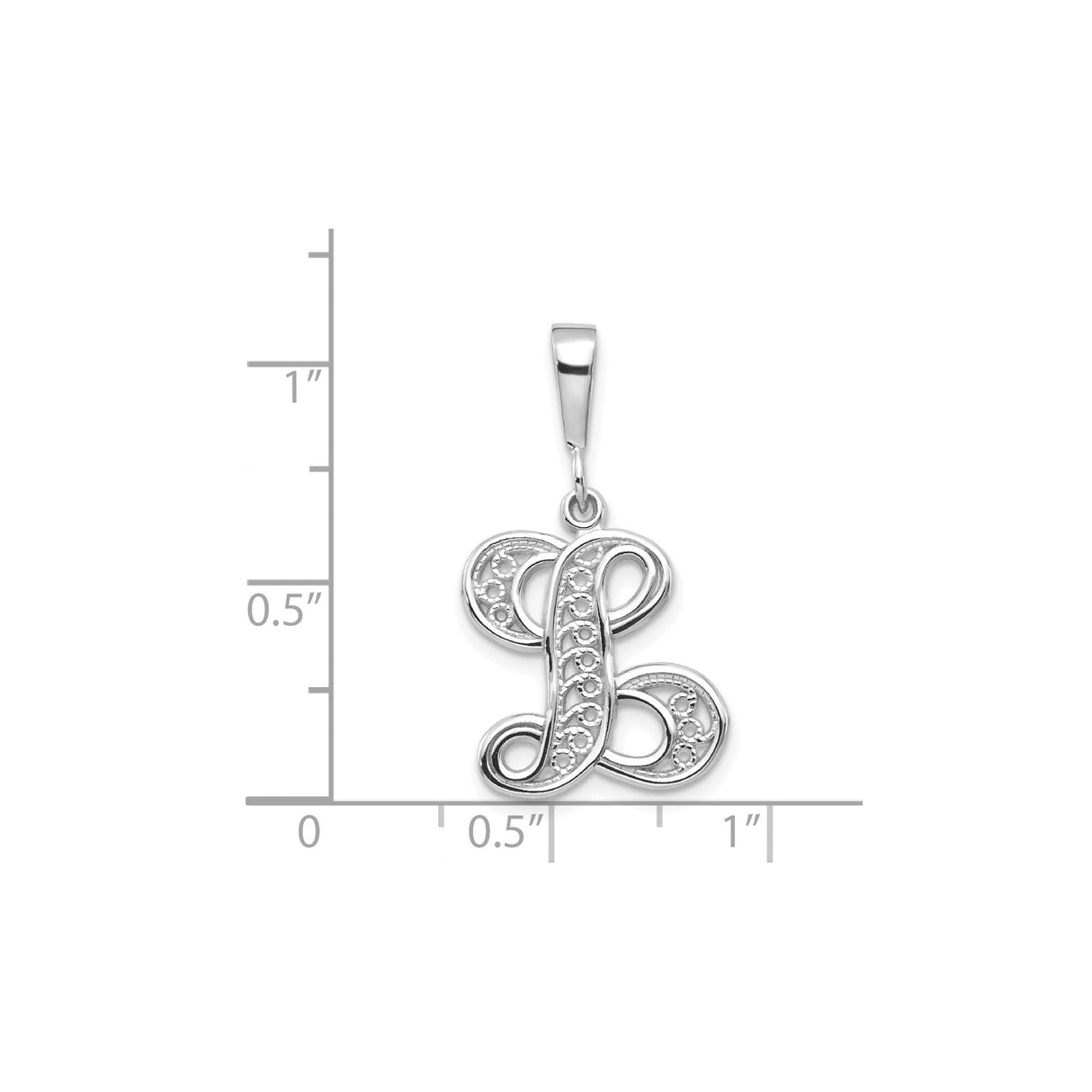 14k White Gold Letter L Pendant, Filigree Scroll Initial Charm, Script Monogram Jewelry for Women