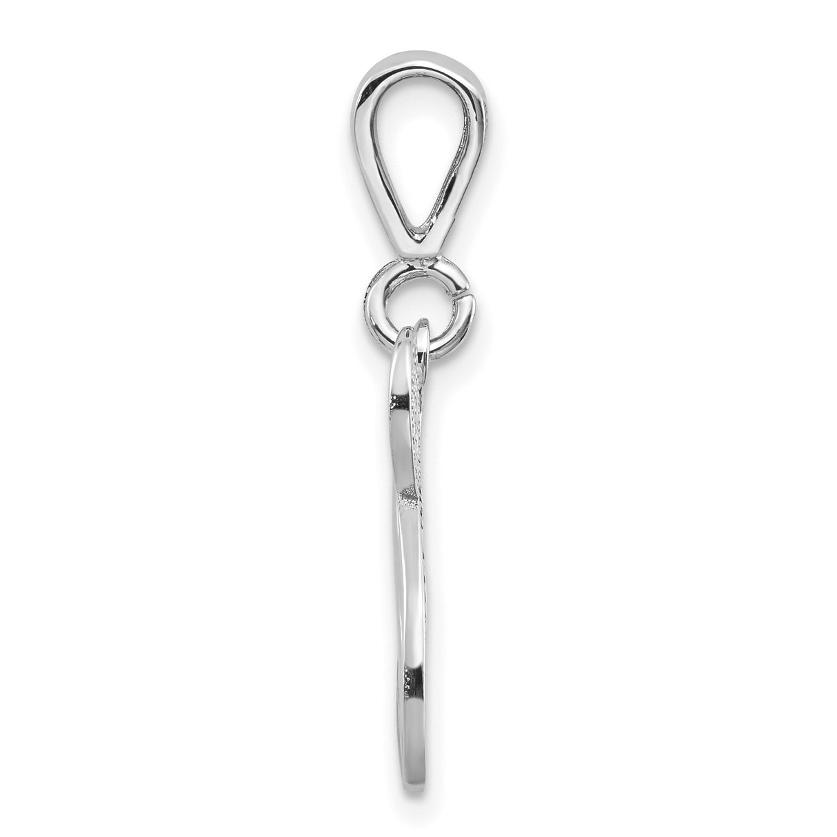 10k White Gold Letter N Pendant with Diamond Cut Detailing and Openwork Filigree Design