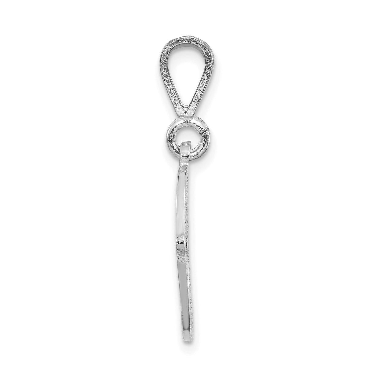14k White Gold Script O Pendant, Cursive Initial Charm with Textured Detail for Women