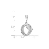 14k White Gold Script O Pendant, Cursive Initial Charm with Textured Detail for Women