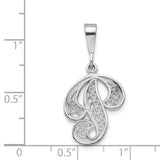 10k White Gold Initial P Pendant, Script Letter Charm with Filigree Design for Women
