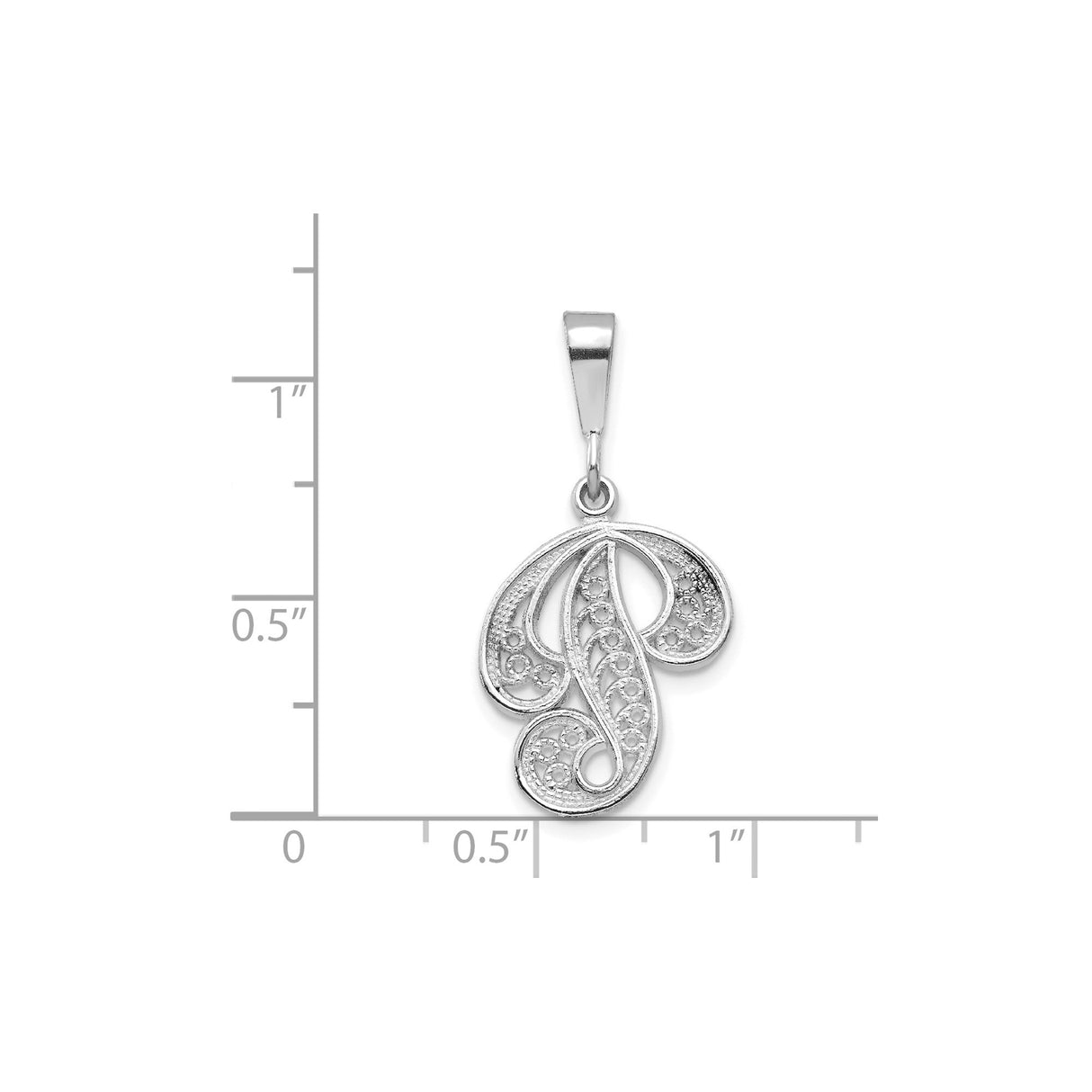 14k White Gold Letter P Pendant with Vintage Filigree Scrollwork Design for Women