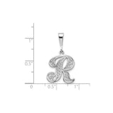 14k White Gold Initial R Pendant with Filigree Detailing, Cursive Letter Charm for Women