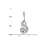 14k White Gold Pendant, Cursive Letter S Initial Charm with Filigree Scrollwork