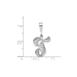 14k White Gold T Initial Pendant with Filigree Scroll Design for Women