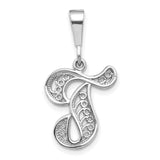 10k White Gold Initial T Pendant, Filigree Letter Charm, Dainty Monogram Jewelry for Women