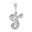 14k White Gold T Initial Pendant with Filigree Scroll Design for Women