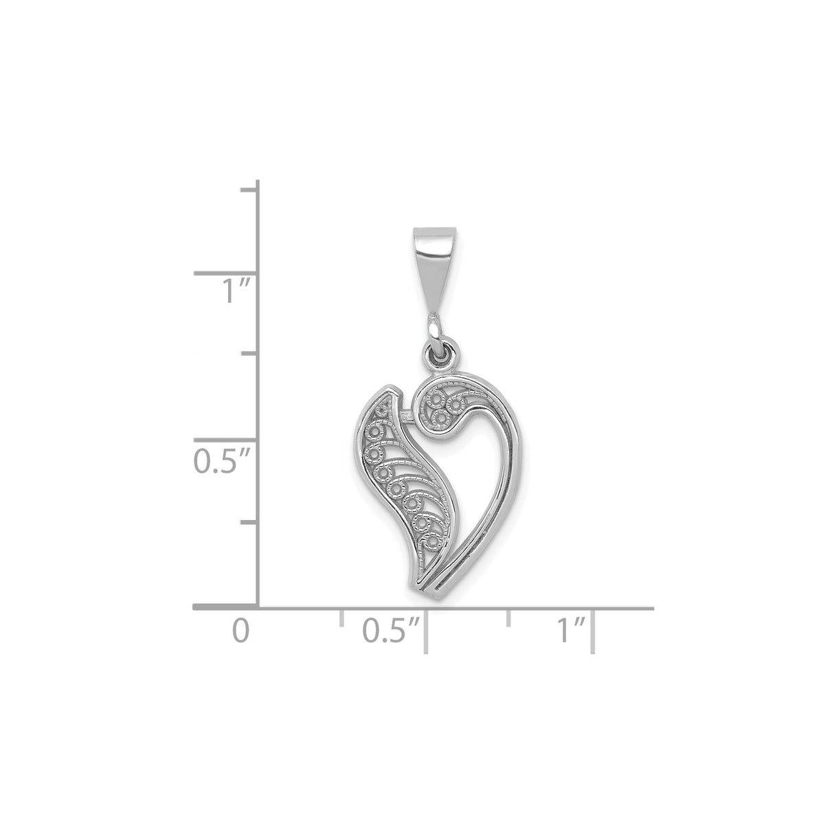 14k White Gold Heart Pendant with Angel Wing Swirl Design, Christian Spiritual Jewelry for Women