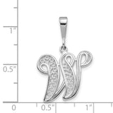 10k White Gold Letter W Pendant with Filigree Detailing, Script Initial Charm for Women