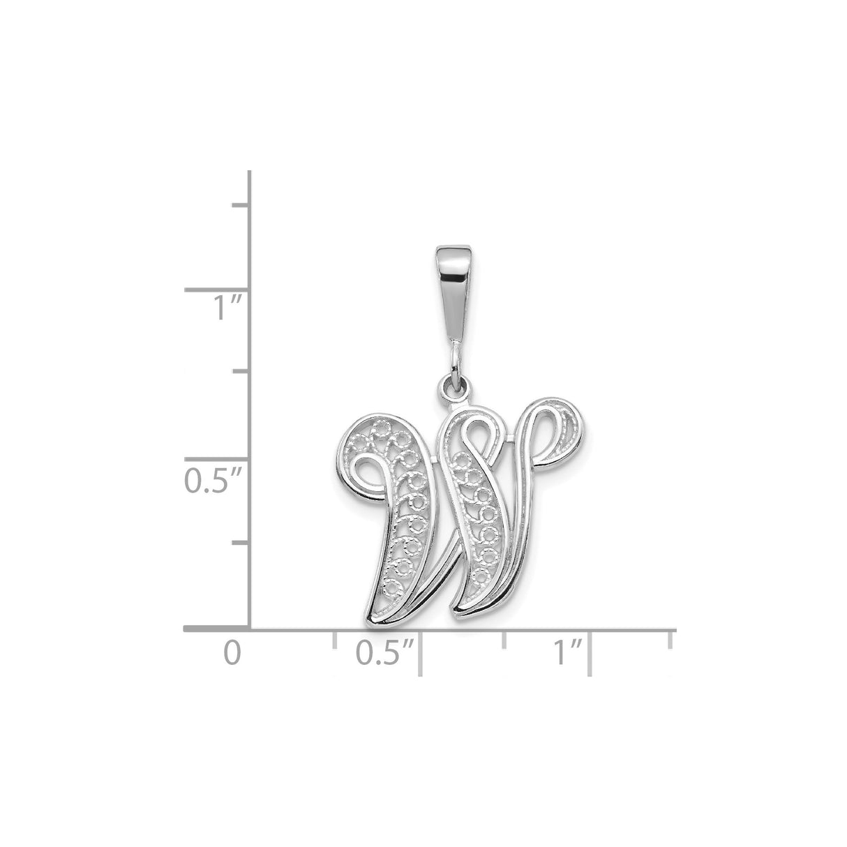 14k White Gold Initial W Pendant, Filigree Script Letter Charm, Dainty Monogram Jewelry