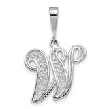 10k White Gold Letter W Pendant with Filigree Detailing, Script Initial Charm for Women