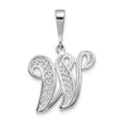 14k White Gold Initial W Pendant, Filigree Script Letter Charm, Dainty Monogram Jewelry
