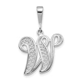 14k White Gold Initial W Pendant, Filigree Script Letter Charm, Dainty Monogram Jewelry