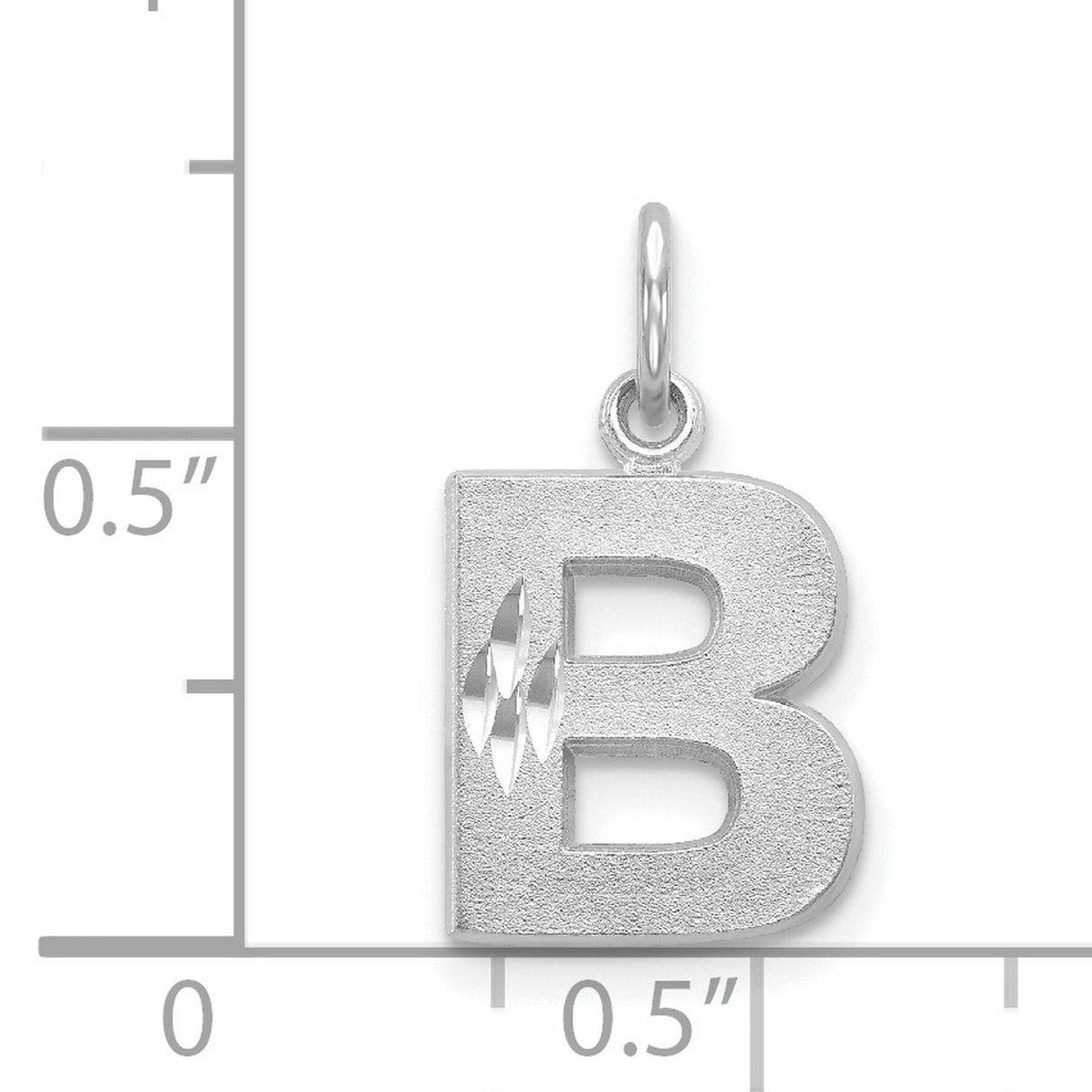 Solid Letter B Initial With Accents Charm Pendant in Real 14k White Gold