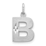 Solid Letter B Initial With Accents Charm Pendant in Real 14k White Gold