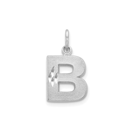 14k White Gold Initial B Pendant with Diamond Cut Accents, Bold Block Letter Design