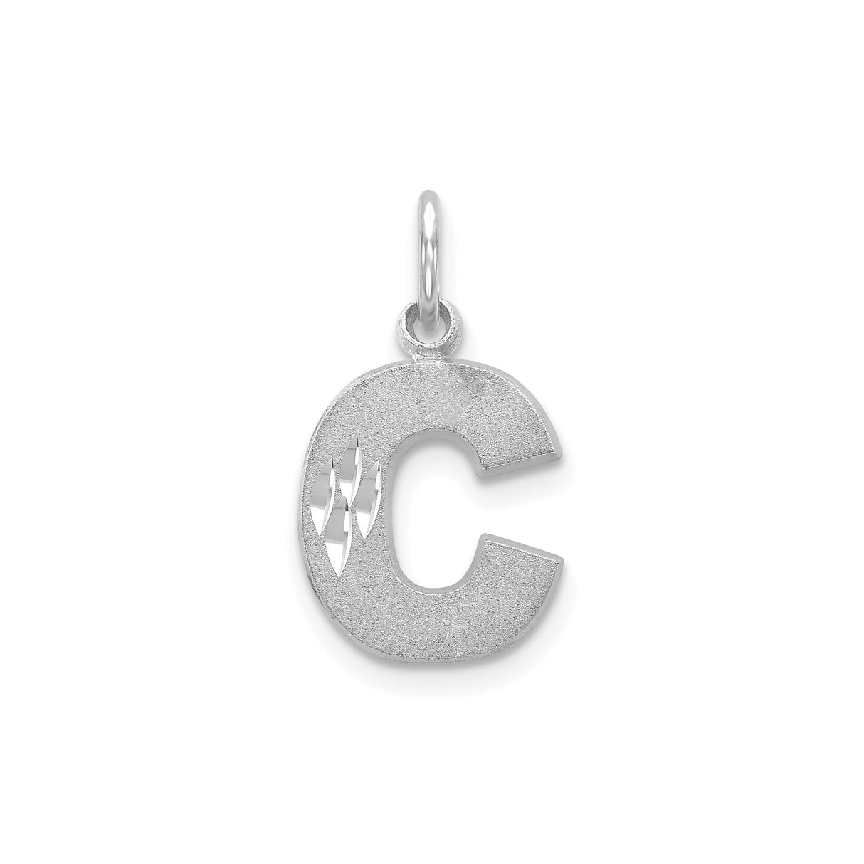 14k White Gold Letter C Pendant with Satin Finish and Diamond Cut Accents