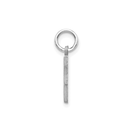 14k White Gold Letter F Pendant Charm, Polished Block Initial with Textured Cut Accents
