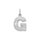 14k White Gold G Initial Pendant Charm with Textured Finish and Diamond Cut Detail