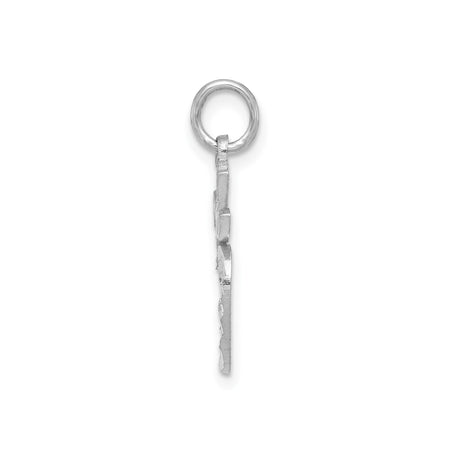 14k White Gold Apple Shaped Pendant with Cutout and Leaf Detail, Knowledge Symbol Charm