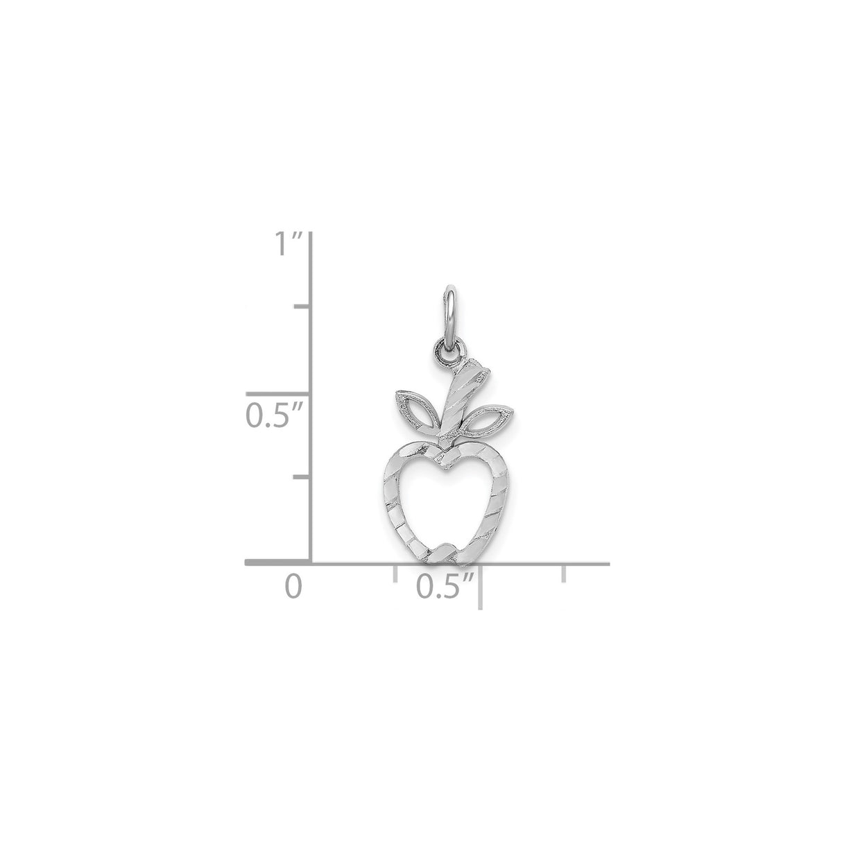 14k White Gold Apple Shaped Pendant with Cutout and Leaf Detail, Knowledge Symbol Charm