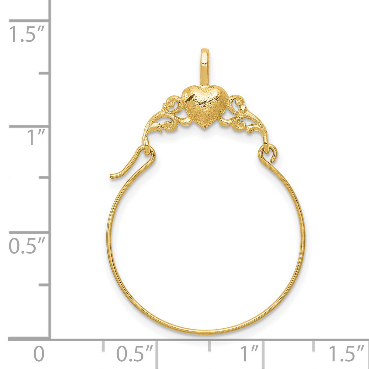 14k Yellow Gold Hoop Earring with Heart and Scroll Design, Romantic Style Jewelry for Women