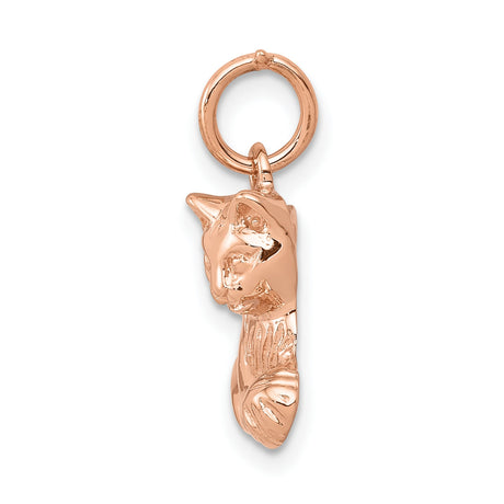 Solid Polished Open-Back Cat Charm Pendant in Real 14k Rose Gold