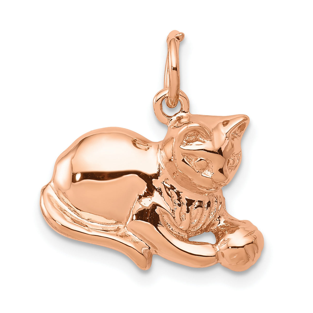 Solid Polished Open-Back Cat Charm Pendant in Real 14k Rose Gold