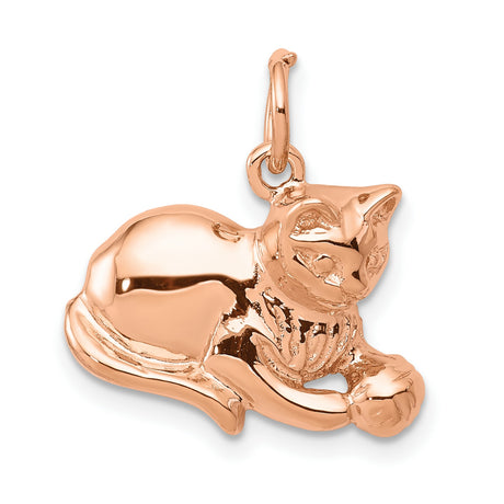 Solid Polished Open-Back Cat Charm Pendant in Real 14k Rose Gold