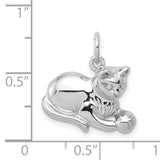 Satin Open-Back Cat Charm Pendant in Real 14k White Gold