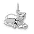 Satin Open-Back Cat Charm Pendant in Real 14k White Gold