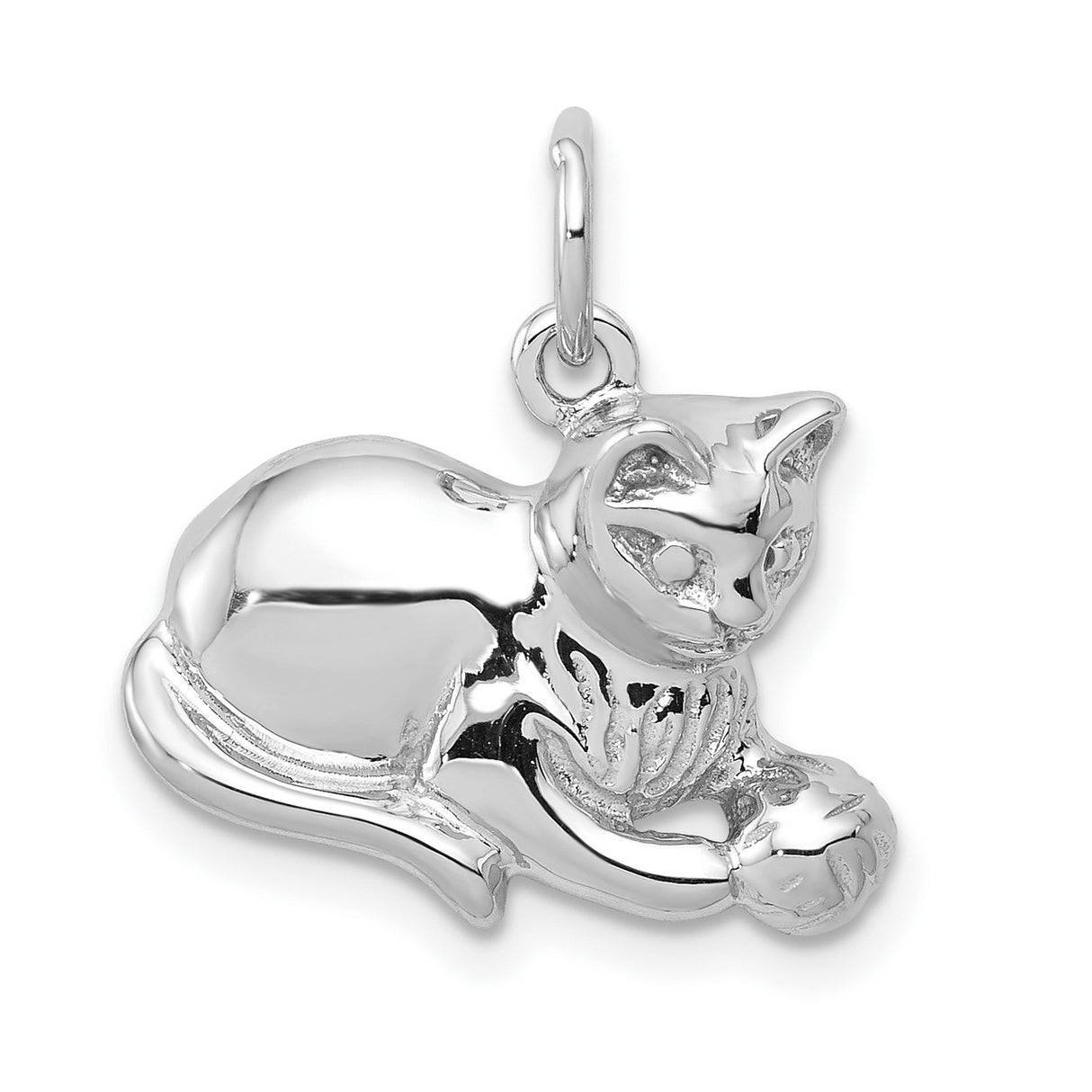 Satin Open-Back Cat Charm Pendant in Real 14k White Gold