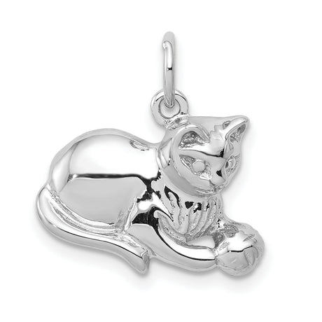 Satin Open-Back Cat Charm Pendant in Real 14k White Gold
