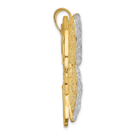 14k Two-Tone Gold Butterfly Pendant with Diamond-Cut Accents and Filigree Design