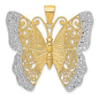 14k Two-Tone Gold Butterfly Pendant with Diamond-Cut Accents and Filigree Design