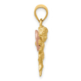 Satin Angel Holding Open Rose Gold Heart Charm Pendant in Real 14k Multi-Tone Gold