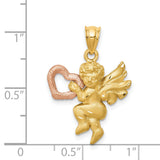 Satin Angel Holding Open Rose Gold Heart Charm Pendant in Real 14k Multi-Tone Gold